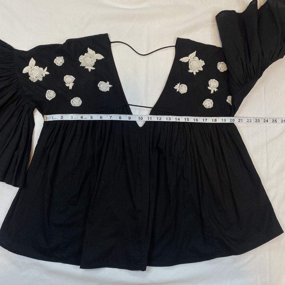 Anthropologie Maeve Size S Harlow Beaded Embroidered Floral Flutter Sleeve Top - Picture 8 of 16